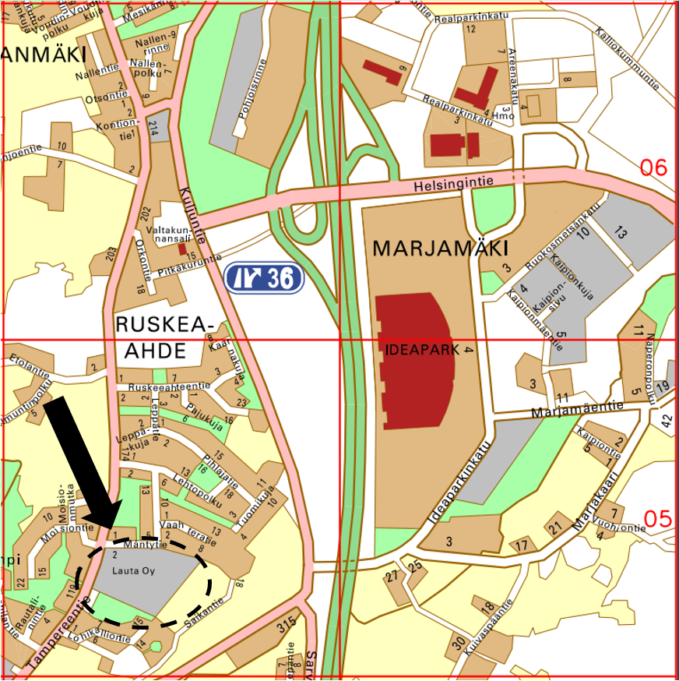 Lohikallion asemakaavan muutos likimääräinen sijainti kartalla